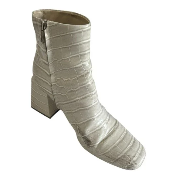 Sam Edelman Daruby Croc Ivory Block Heel Square Toe Boots Side Zip 9.5M - Picture 2 of 12